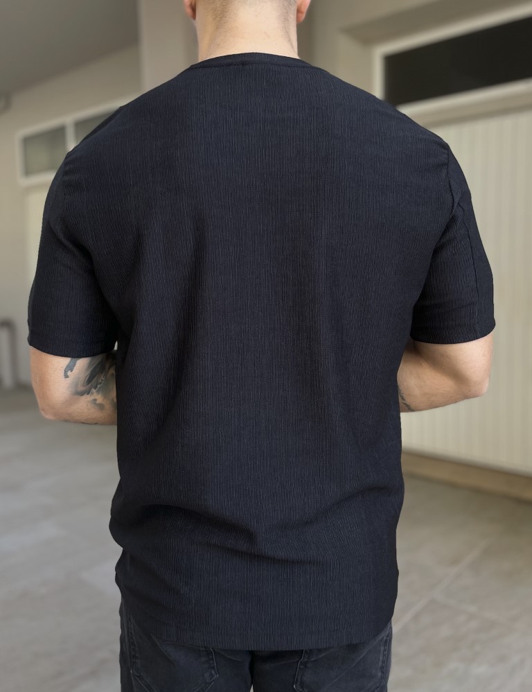 Marrakech ανδρική μαύρη ανάγλυφη κοντομάνικη μπλούζα TST2420 φωτογραφία